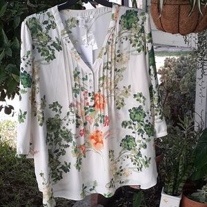 Rose and Olive Sheer Floral Print Blouse Size 3X